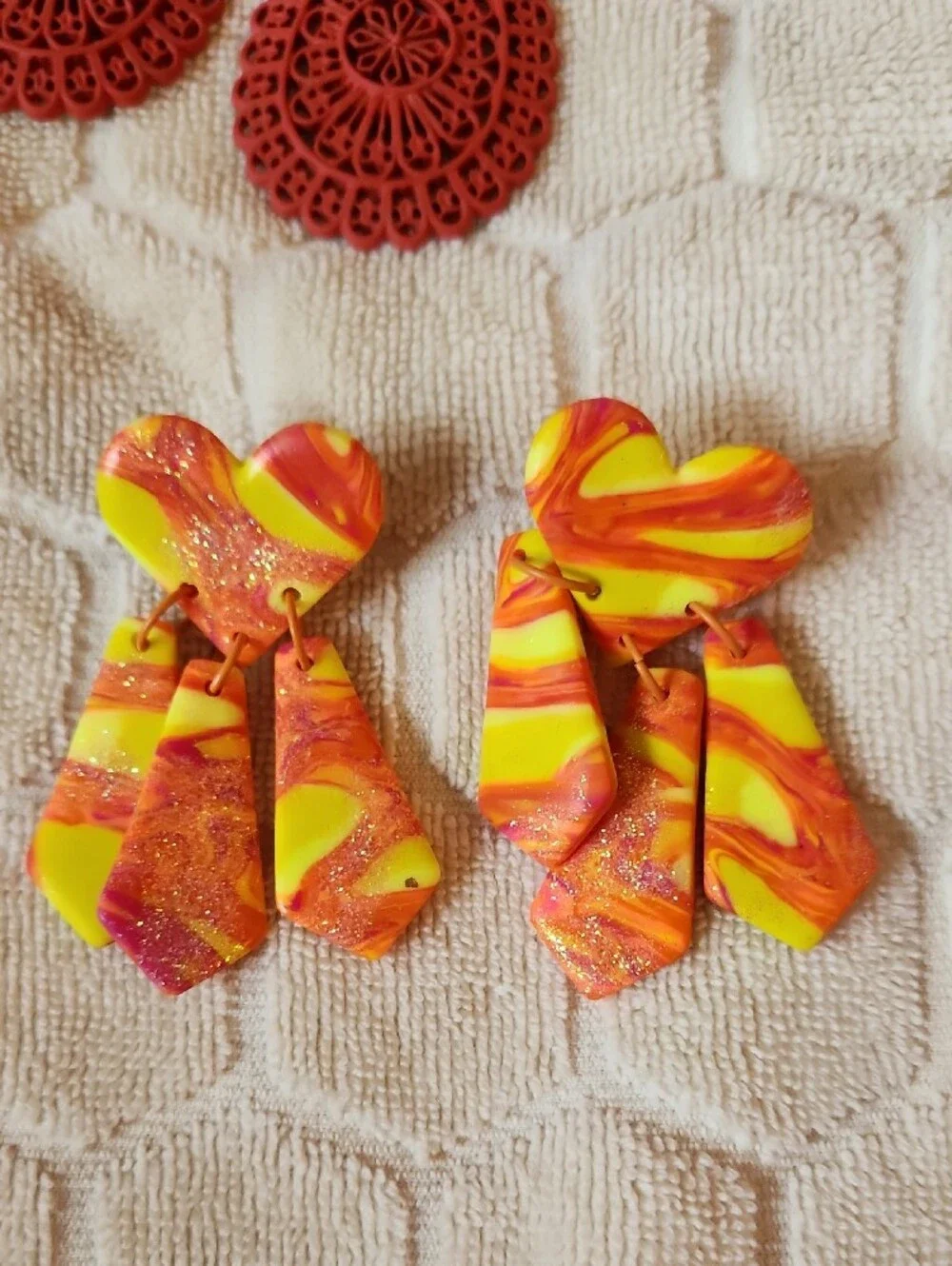 Colorful Statement Earring Set - Red, Yellow, Orange Mix